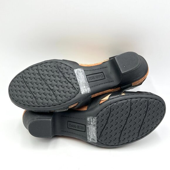 8N 8 NARROW WIDTH Cobb Hill Aubrey Black Leather T-Strap Block Heels Shoes - Picture 9 of 15